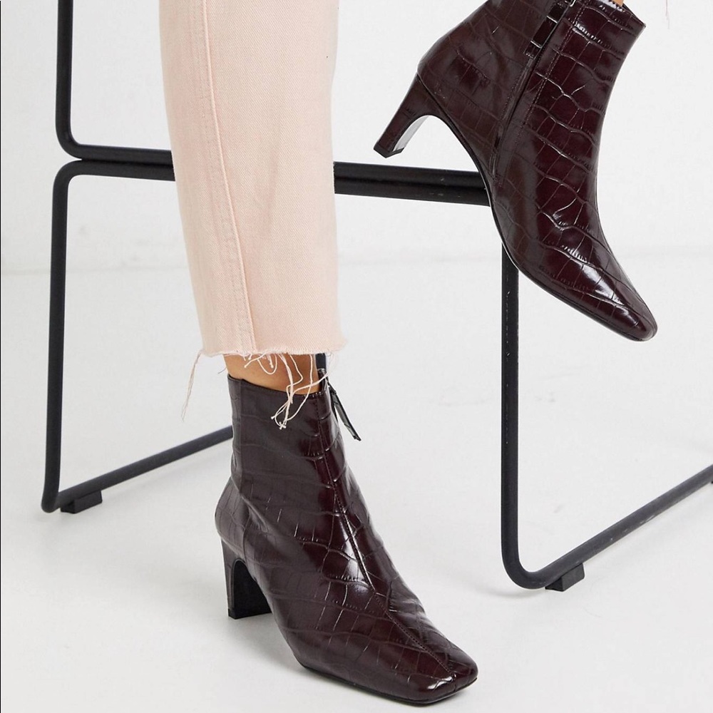 Mock Croc Kitten Heel Booties